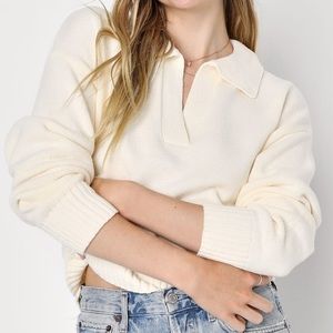 White Collared Knit Sweater